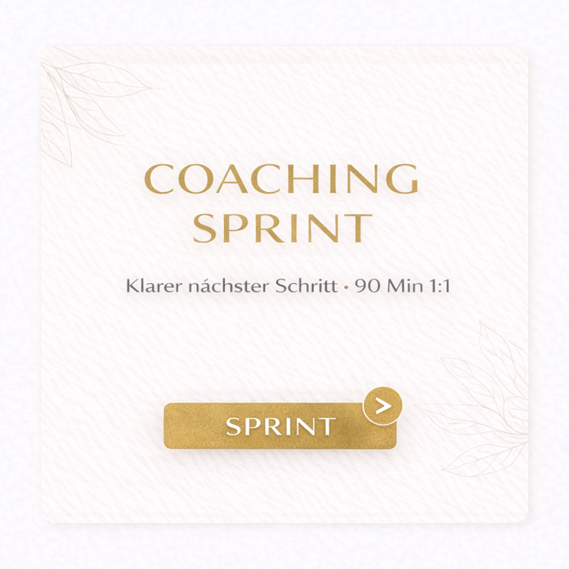 Covergrafik „Coaching Sprint – Klarer nächster Schritt“ mit dem Text „90 Min 1:1“ auf hellem, minimalistischen Hintergrund.