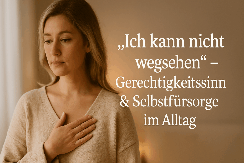 Eine nachdenkliche Frau blickt aus dem Fenster in weiches Licht, Symbolbild für inneren Konflikt zwischen Mitgefühl, Verantwortung und dem Wunsch nach Rückzug.