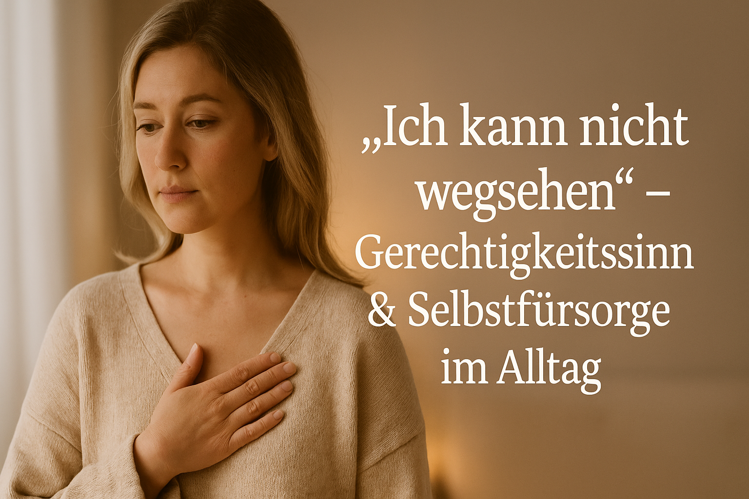 Eine nachdenkliche Frau blickt aus dem Fenster in weiches Licht, Symbolbild für inneren Konflikt zwischen Mitgefühl, Verantwortung und dem Wunsch nach Rückzug.